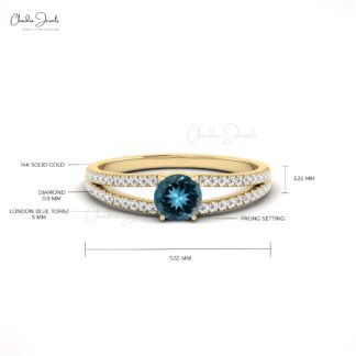 Classic 14k Solid Gold London Blue Topaz Split Shank Engagement Ring For Her
