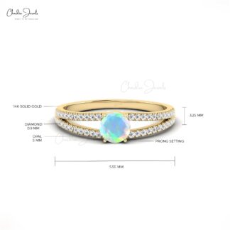 Round Opal 14k Gold Split Shank Engagement Ring With Diamonds