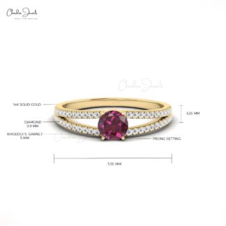 Natural Rhodolite Garnet Twin Shank Ring With G-H Diamond Bridal Jewelry In 14k Pure Gold