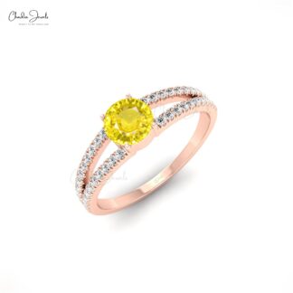 Solid 14k Gold Yellow Sapphire and Diamond Solitaire Ring for Engagement