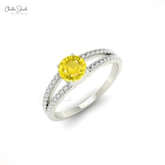 Solid 14k Gold Yellow Sapphire and Diamond Solitaire Ring for Engagement