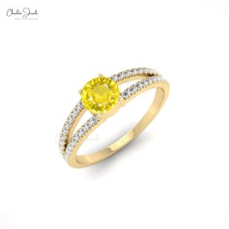 Solid 14k Gold Yellow Sapphire and Diamond Solitaire Ring for Engagement