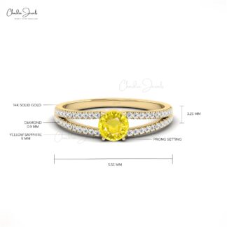 Solid 14k Gold Yellow Sapphire and Diamond Solitaire Ring for Engagement