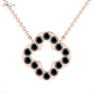 Round Cut Open Necklace with 0.42 Ct Black Diamond Accents In 14k Real Gold Chain Jewelry