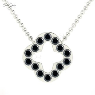 Round Cut Open Necklace with 0.42 Ct Black Diamond Accents In 14k Real Gold Chain Jewelry
