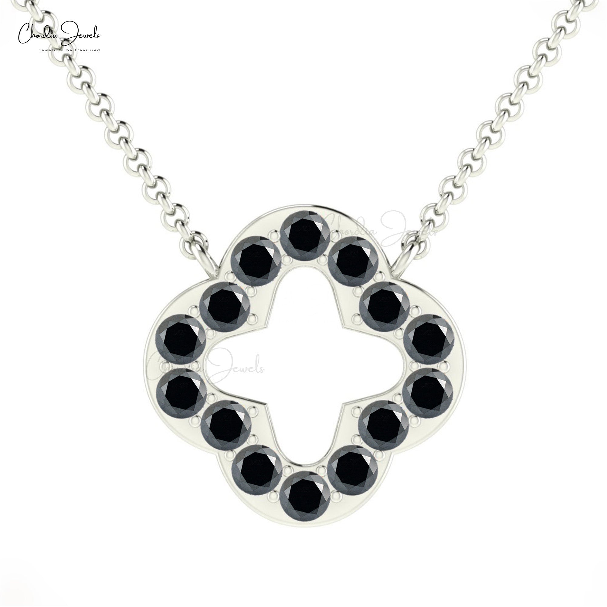 Round Cut Open Necklace with 0.42 Ct Black Diamond Accents In 14k Real Gold Chain Jewelry