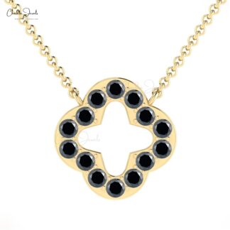 Round Cut Open Necklace with 0.42 Ct Black Diamond Accents In 14k Real Gold Chain Jewelry