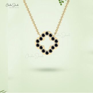 Round Cut Open Necklace with 0.42 Ct Black Diamond Accents In 14k Real Gold Chain Jewelry