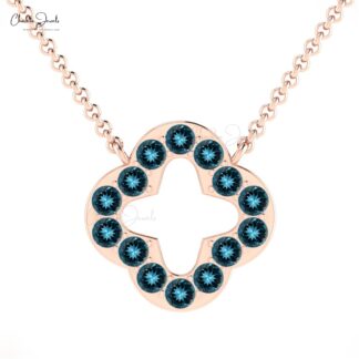 Clover Four Leaf Chain Necklace In 14k Real Gold London Blue Topaz 2mm Gemstone Jewelry