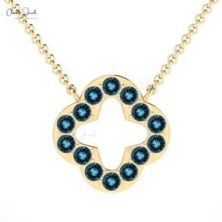 Clover Four Leaf Chain Necklace In 14k Real Gold London Blue Topaz 2mm Gemstone Jewelry