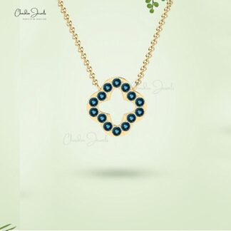 Clover Four Leaf Chain Necklace In 14k Real Gold London Blue Topaz 2mm Gemstone Jewelry
