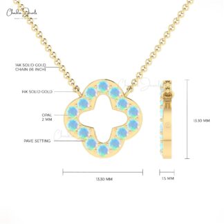 Genuine Fire Opal Four Leaf Necklace In 14k Solid Gold Gemstone Clover Jewelry For Her
