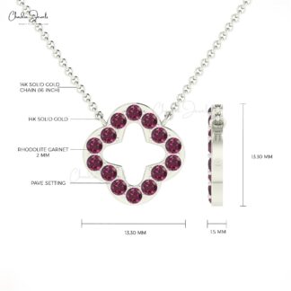 Dainty Gemstone Chain Necklace In 14k Pure Gold Rhodolite Garnet Open Clover Necklaces