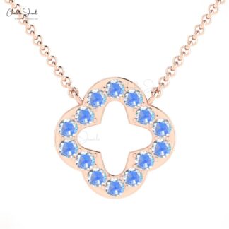 Pure 14k Gold Clover Chain Necklace With 0.70 Ct Rainbow Moonstone Proposal Necklaces