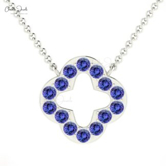 Open Clover Women Necklace In Pure 14k Gold Tanzanite 0.84 Ct Gemstone Chain Necklace