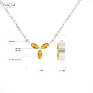 Cluster 3 Stone Chain Necklace With 0.66 Ct Citrine 14k Solid Gold Hallmarked Necklace