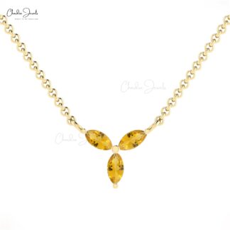 Cluster 3 Stone Chain Necklace With 0.66 Ct Citrine 14k Solid Gold Hallmarked Necklace
