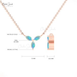 Trilogy Gemstone Chain Necklace In 14k Real Gold Fire Opal 4x2mm Marquise 3 Stone Necklace