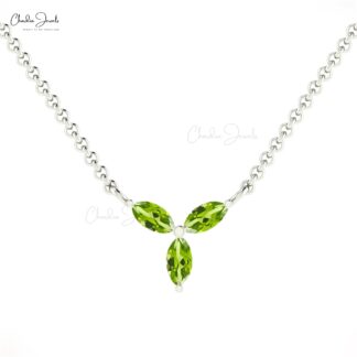 Gemstone Cluster Necklace With 0.24 Ct Peridot Three Stone Necklace In 14k Pure Gold