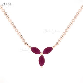 Marquise Thin Chain Necklace With 0.24 Ct Burma Ruby Prong Set In 14k Solid Gold Necklace