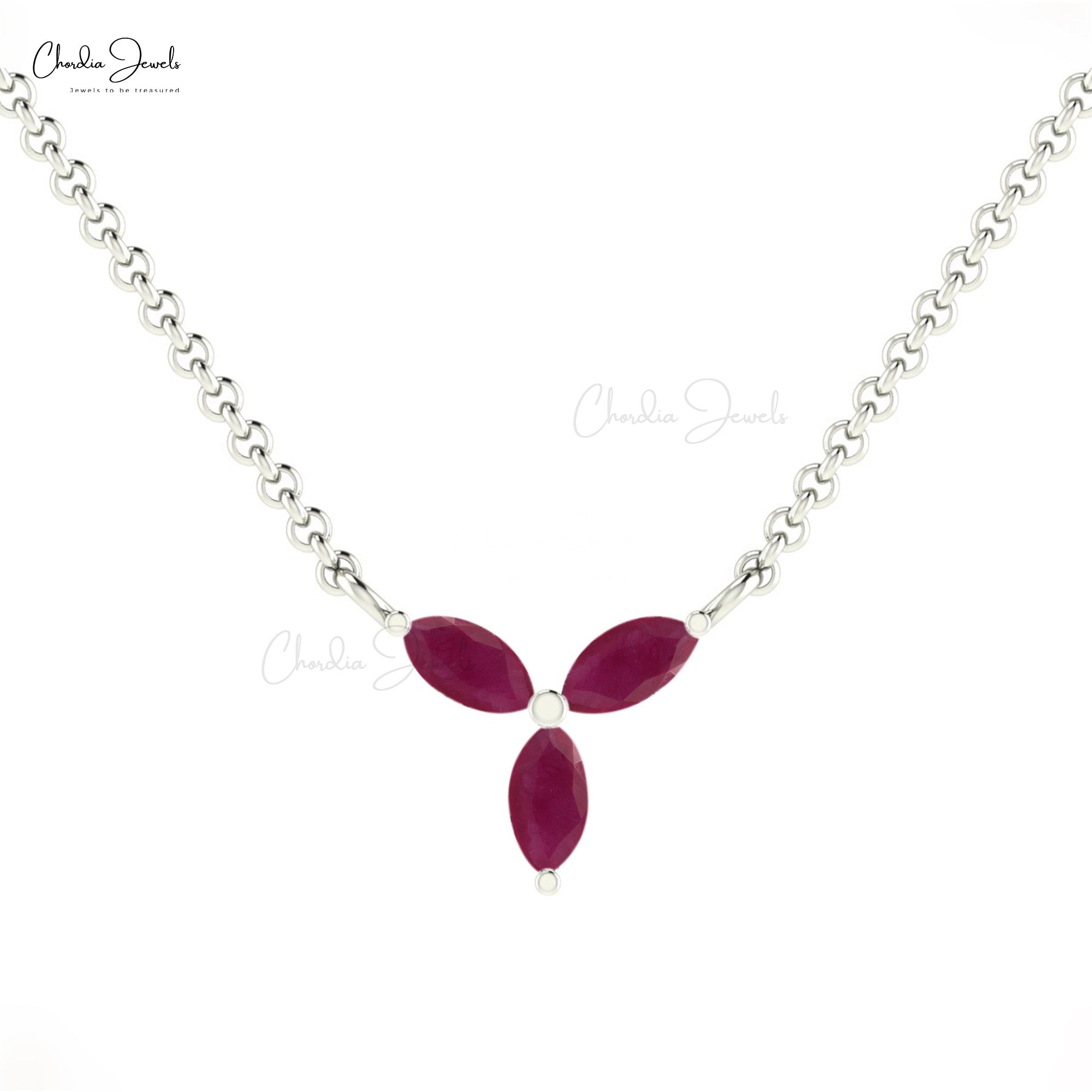 Marquise Thin Chain Necklace With 0.24 Ct Burma Ruby Prong Set In 14k Solid Gold Necklace