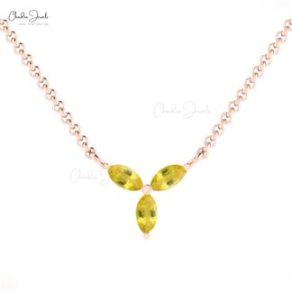 Trio Yellow Sapphire Chain Necklace In 14k Pure Gold Marquise Cut 3 Stone Unique Necklaces