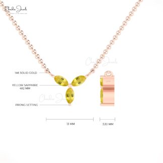 Trio Yellow Sapphire Chain Necklace In 14k Pure Gold Marquise Cut 3 Stone Unique Necklaces