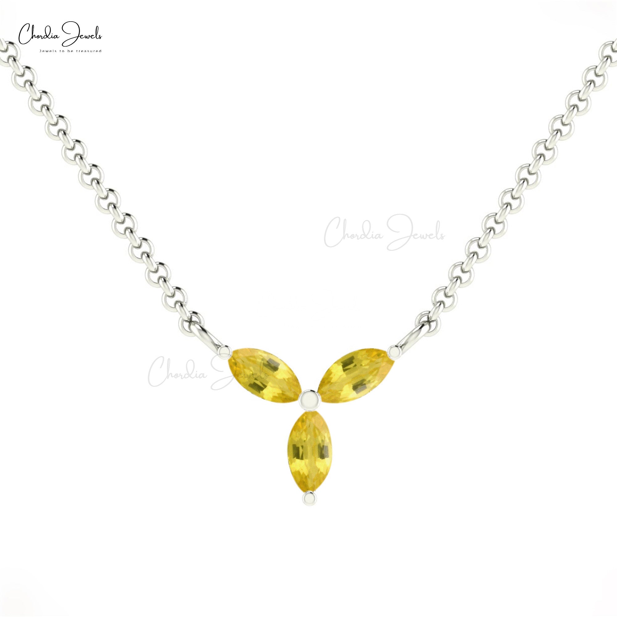 Trio Yellow Sapphire Chain Necklace In 14k Pure Gold Marquise Cut 3 Stone Unique Necklaces