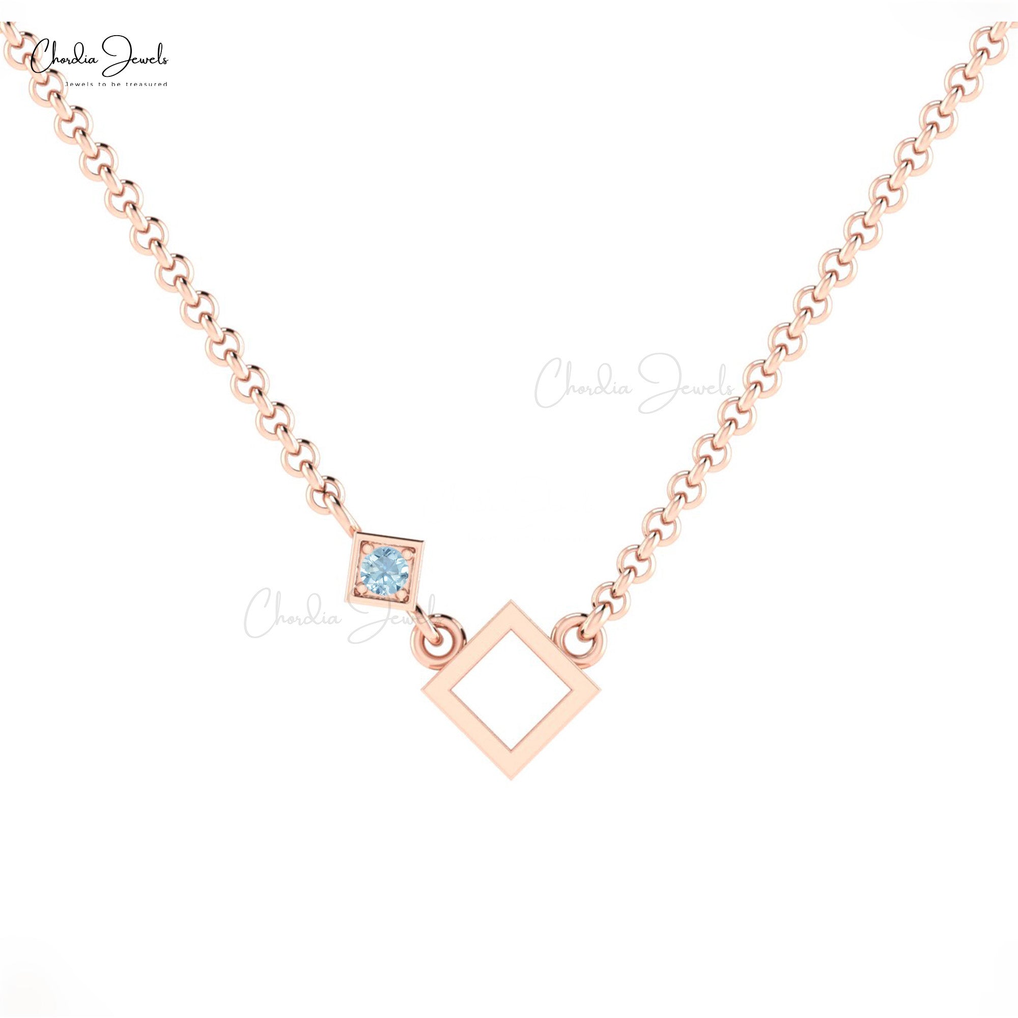 AAA Aquamarine Thin Chain Necklace With 2.5mm Gemstone Pave Set In 14k Solid Gold Jewelry