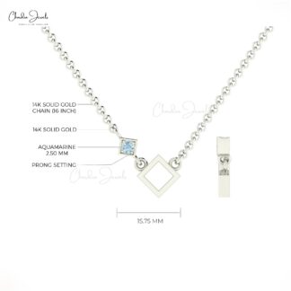 AAA Aquamarine Thin Chain Necklace With 2.5mm Gemstone Pave Set In 14k Solid Gold Jewelry