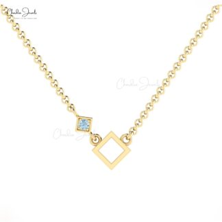 AAA Aquamarine Thin Chain Necklace With 2.5mm Gemstone Pave Set In 14k Solid Gold Jewelry