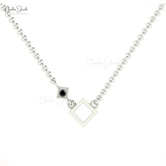 Single Stone Women Pendant In 14k Solid Gold Black Diamond Open Square Chain Necklace