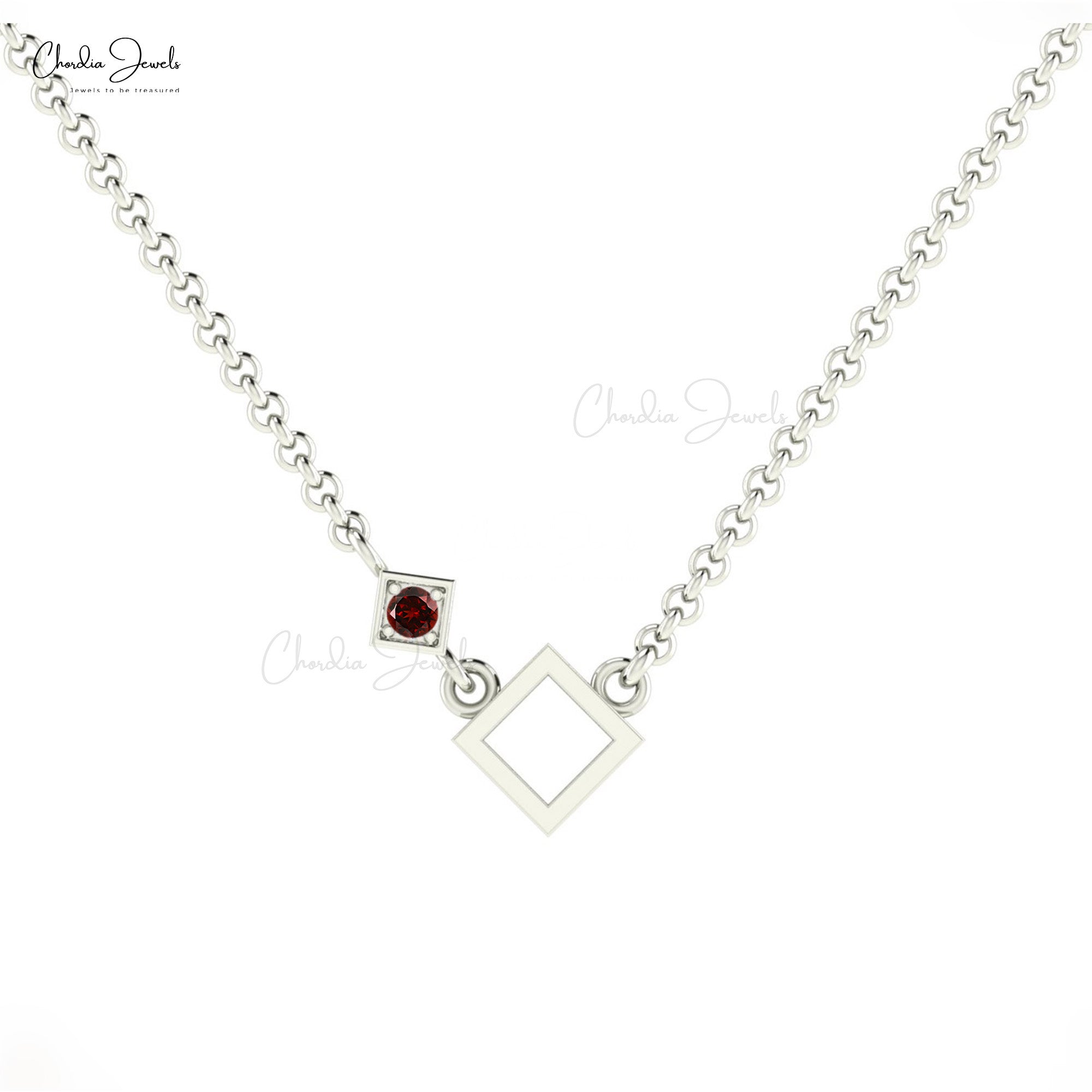 Solid 14k Gold Solitaire Pendant with 2.5mm Red Garnet January Birthstone Dainty Necklace
