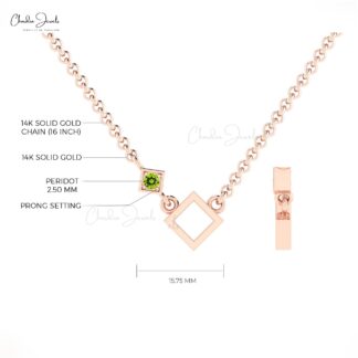 Delicate Single Stone Chain Pendant In 14k Pure Gold Peridot 0.08 Ct Gemstone Necklace