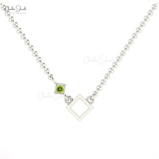 Delicate Single Stone Chain Pendant In 14k Pure Gold Peridot 0.08 Ct Gemstone Necklace