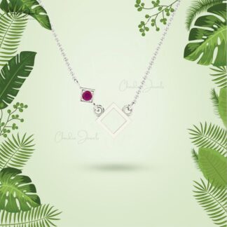 Dainty Gemstone Necklace In 14k Solid Gold Ruby 2.5mm Round Cut Open Square Necklaces