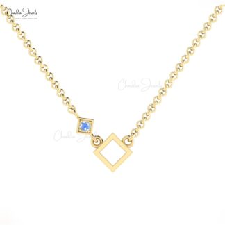 Single Rainbow Moonstone Open Square Necklace In 14k Real Gold Minimalist Jewelry