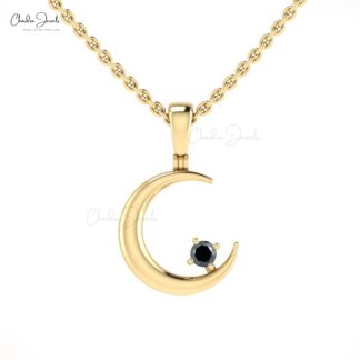Natural Black Diamond Half Moon Pendant In 14k Real Gold Celestial Fine Jewelry For Her