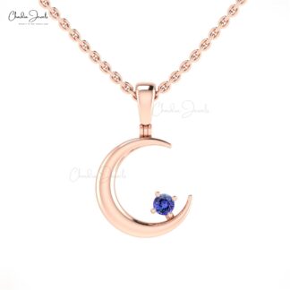 Solitaire Half Moon Pendant With 2mm Tanzanite Prong Set In 4k Real Gold Kids Pendant