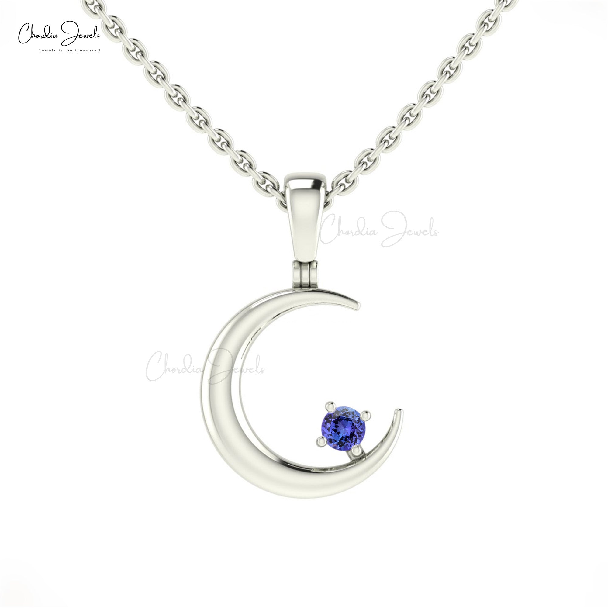 Solitaire Half Moon Pendant With 2mm Tanzanite Prong Set In 4k Real Gold Kids Pendant