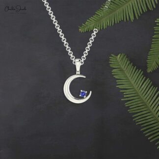 Solitaire Half Moon Pendant With 2mm Tanzanite Prong Set In 4k Real Gold Kids Pendant