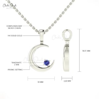 Solitaire Half Moon Pendant With 2mm Tanzanite Prong Set In 4k Real Gold Kids Pendant