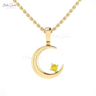 Gemstone Celestial Pendant In Real 14k Gold Yellow Sapphire 0.03 Ct Round Cut Necklaces