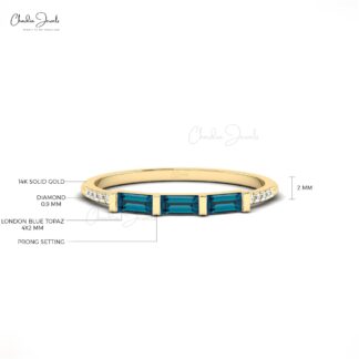 Pure 14k Gold 3 Stone Ring With 0.24 Ct London Blue Topaz Dainty Diamond Proposal Ring