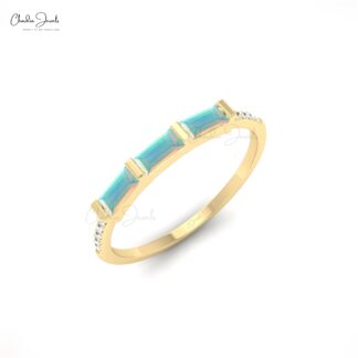 Real 14k Gold Dainty Ring With 4x2mm Baguette Opal And Diamond Stacking Ring