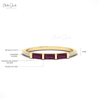 Natural Rhodolite Garnet 4x2mm Gemstone And Diamond Accents in 14k Gold Women Ring