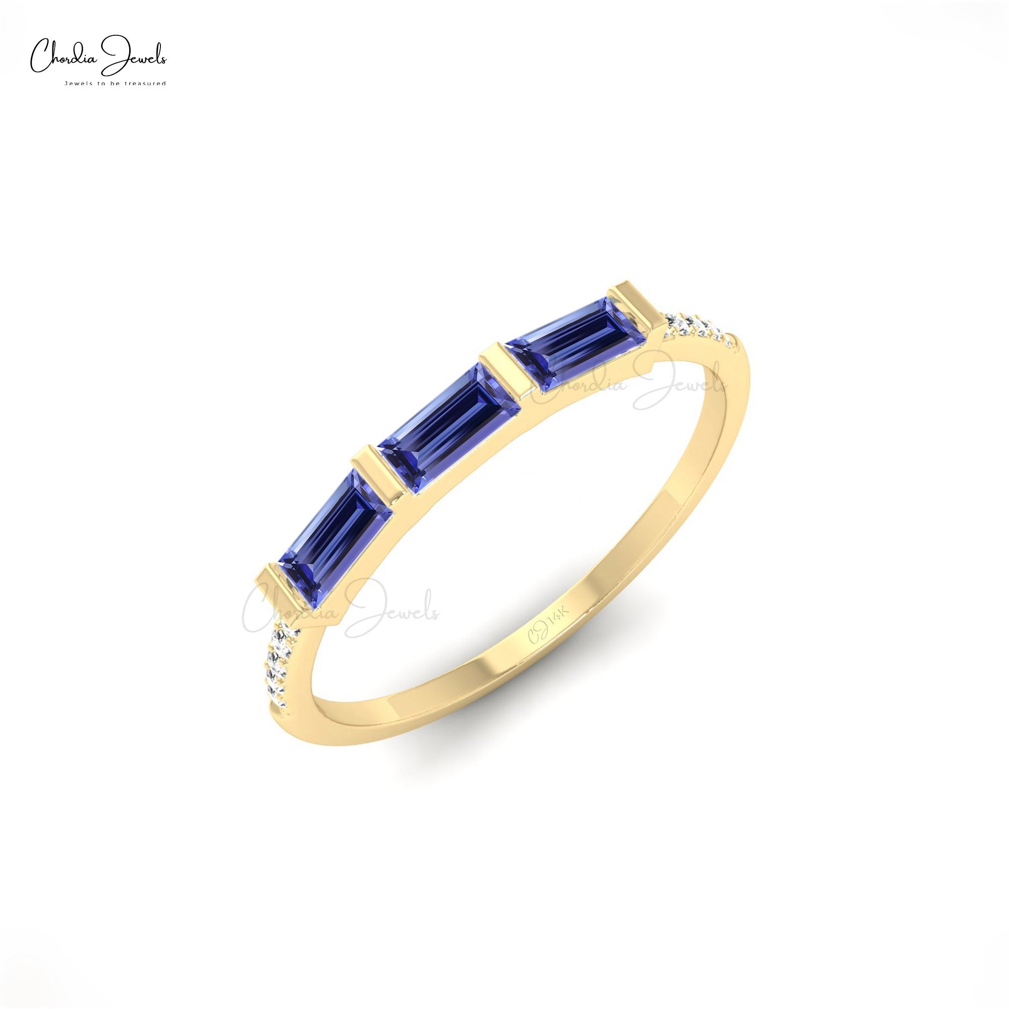 Trilogy Dainty Ring In 14k Real Gold Authentic Tanzanite & Diamond Eternity Ring For Women