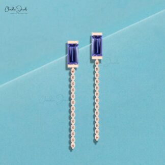 Genuine Tanzanite Chain Earrings for Women 0.60ct Gemstone 14k Gold Modern Earrings