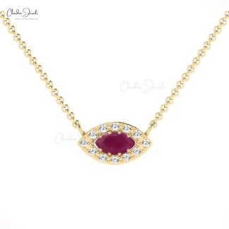 Natural Ruby Diamond Necklace 14k Solid Gold Necklace For Birthday Gift