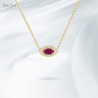 Natural Ruby Diamond Necklace 14k Solid Gold Necklace For Birthday Gift
